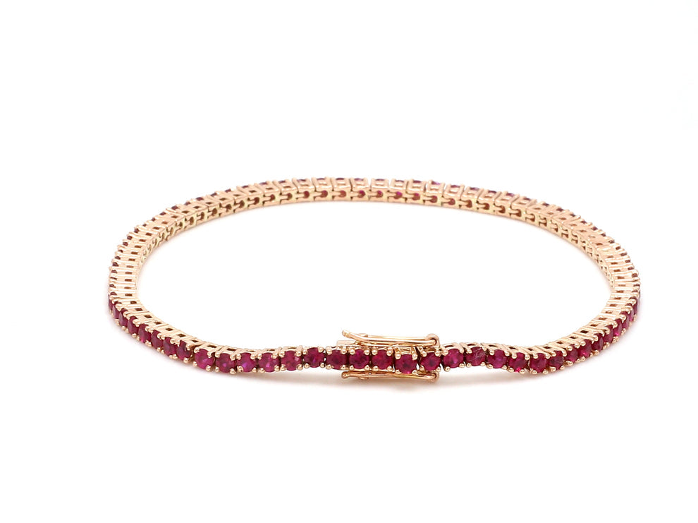 Natural Ruby 14K Solid Rose Gold Tennis Bracelet Round Cut Gemstones 2.5 MM Size