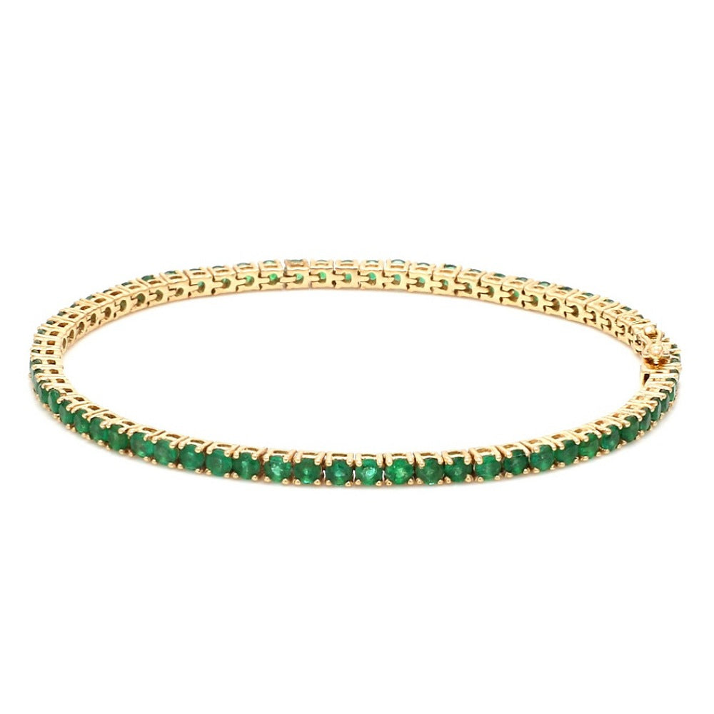 Natural Emerald 14K Solid Yellow Gold Tennis Bracelet Round Cut Gemstones 2.5 MM Size