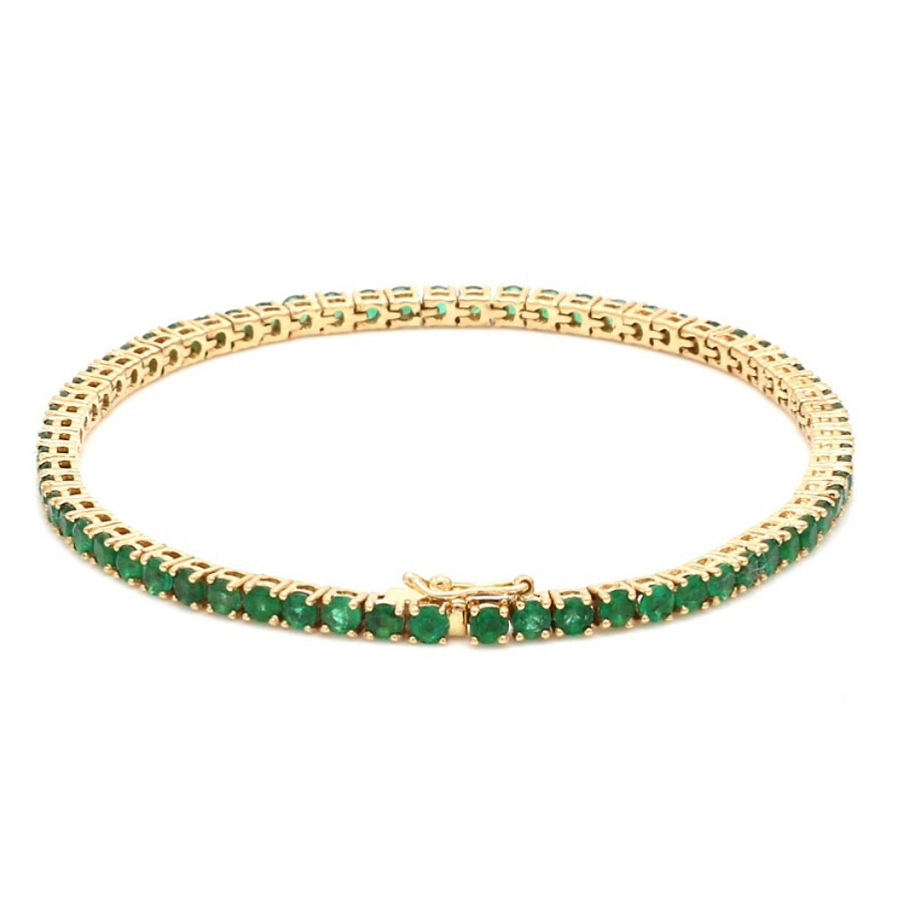 Natural Emerald 14K Solid Yellow Gold Tennis Bracelet Round Cut Gemstones 2.5 MM Size