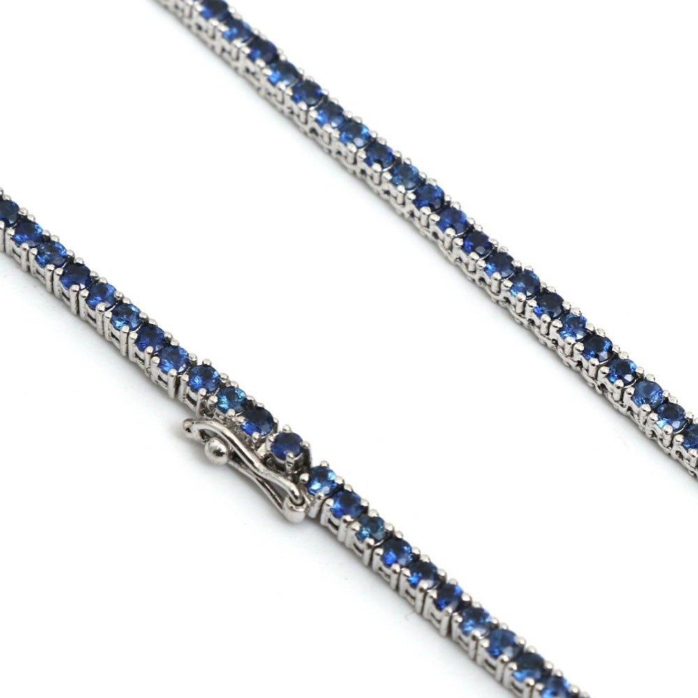 Natural Blue Sapphire 14K Solid White Gold Tennis Necklace