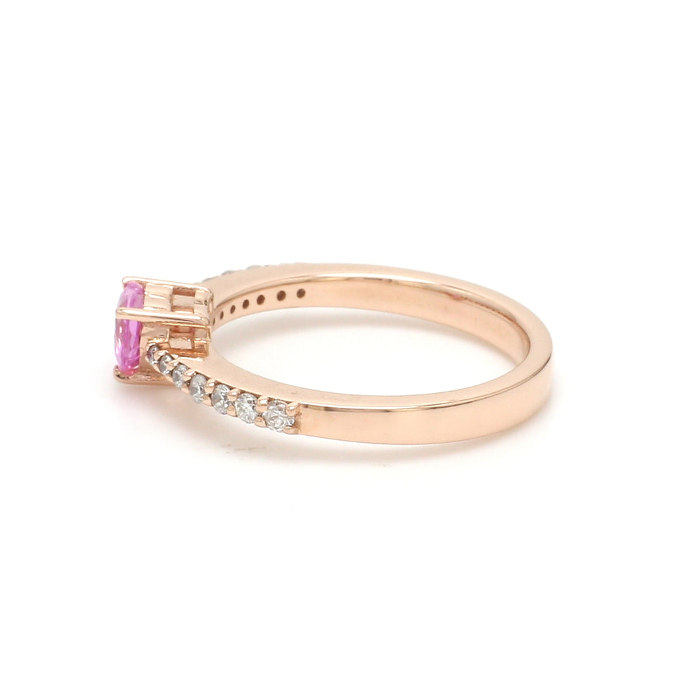Natural Pink Sapphire & Diamonds 14K Solid Rose Gold Engagement Ring