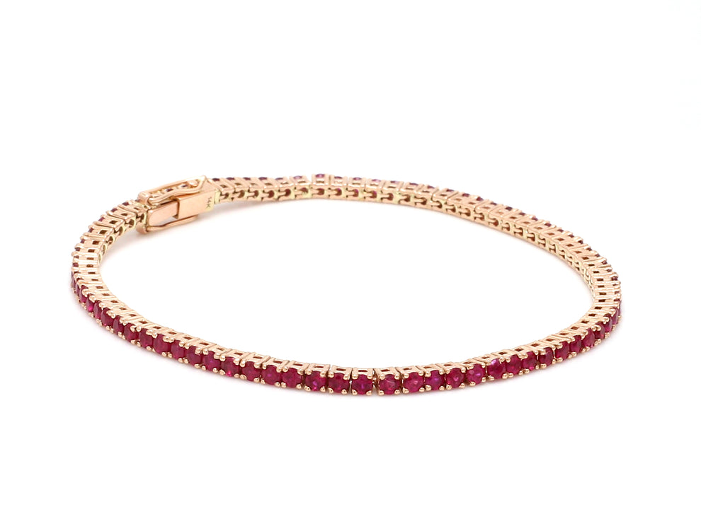Natural Ruby 14K Solid Rose Gold Tennis Bracelet Round Cut Gemstones 2.5 MM Size
