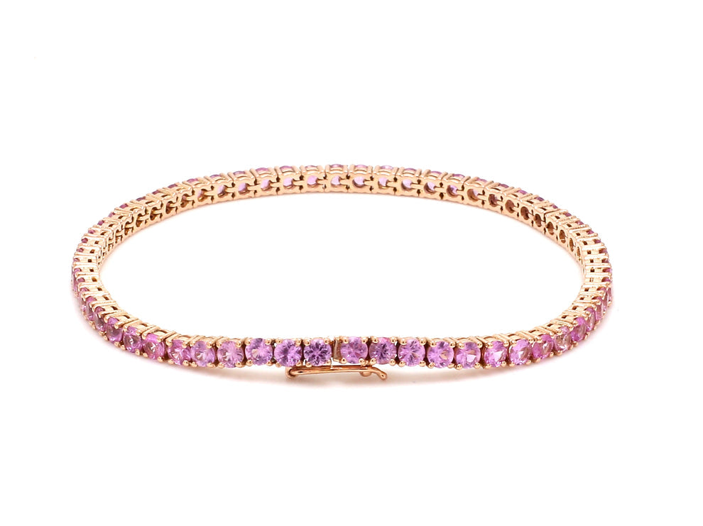 Natural Pink Sapphire 14K Solid Rose Gold Tennis Bracelet Round Cut Gemstones 2.5 MM Size