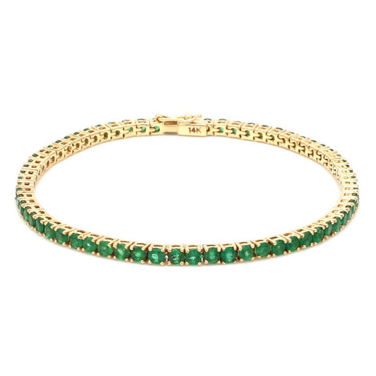 Natural Emerald 14K Solid Yellow Gold Tennis Bracelet Round Cut Gemstones 2.5 MM Size