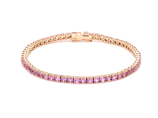 Natural Pink Sapphire 14K Solid Rose Gold Tennis Bracelet Round Cut Gemstones 2.5 MM Size