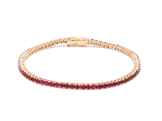 Natural Ruby 14K Solid Rose Gold Tennis Bracelet Round Cut Gemstones 2.5 MM Size